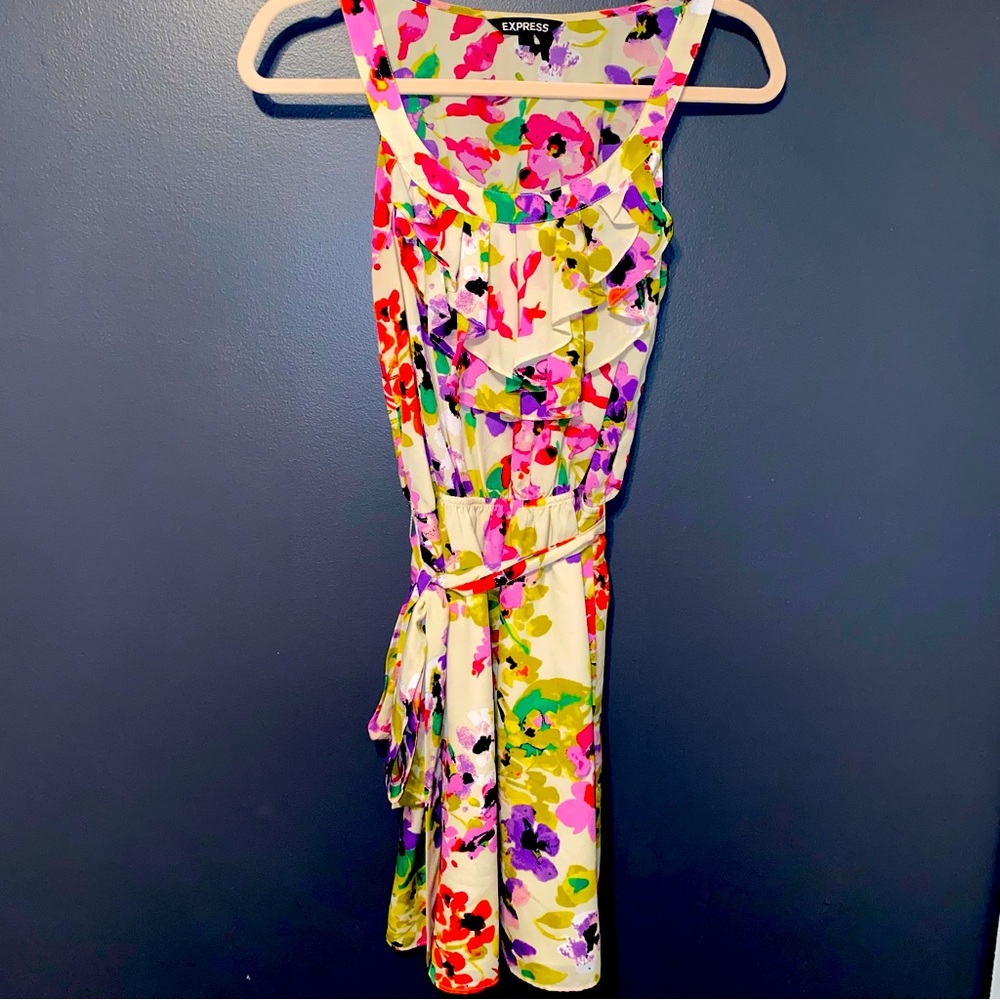 Express Yellow floral dress with belt